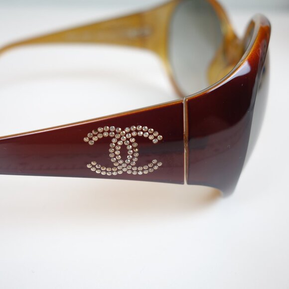 Chanel Oversized Round Rim 6013 B Sunglasses w/ Double Row Crystal CC Logo Arms - Picture 3 of 16